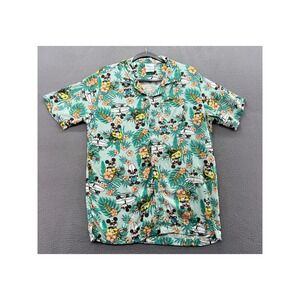 Disney Mickey Mouse Hawaiian Shirt Mens Small Teal Tropical Rayon Mad Engine